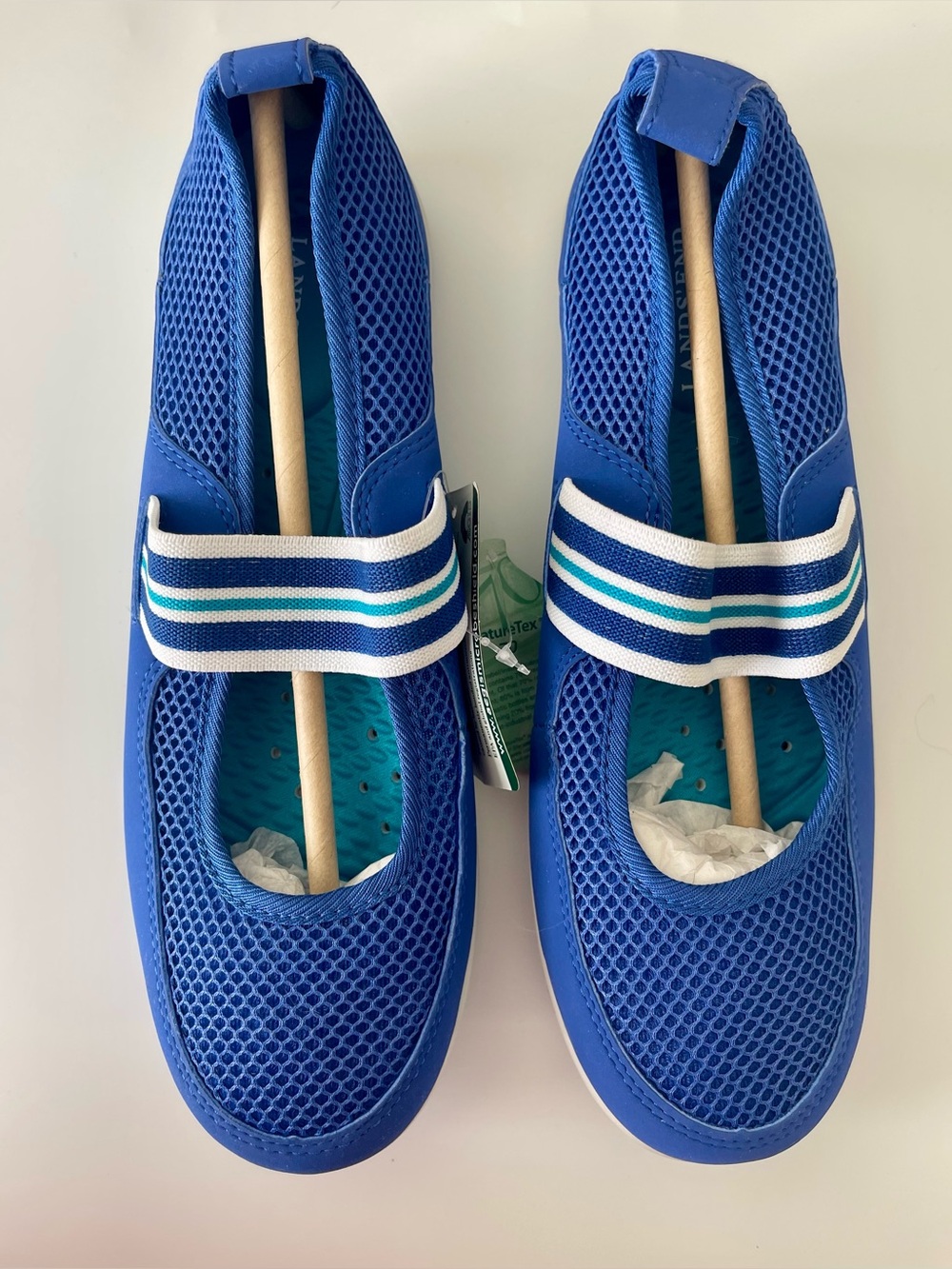 Lands' End Cobalt Mesh Mary Jane Water Shoes with Striped Elastic. NWT
